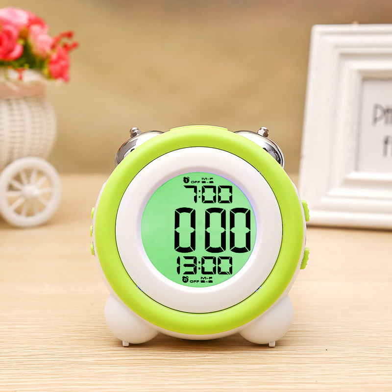 High Volume Simple Stereo LED Alarm Clock Silent Night Light Electronic Clock Double Bell Two Groups Alarm Clock 0705