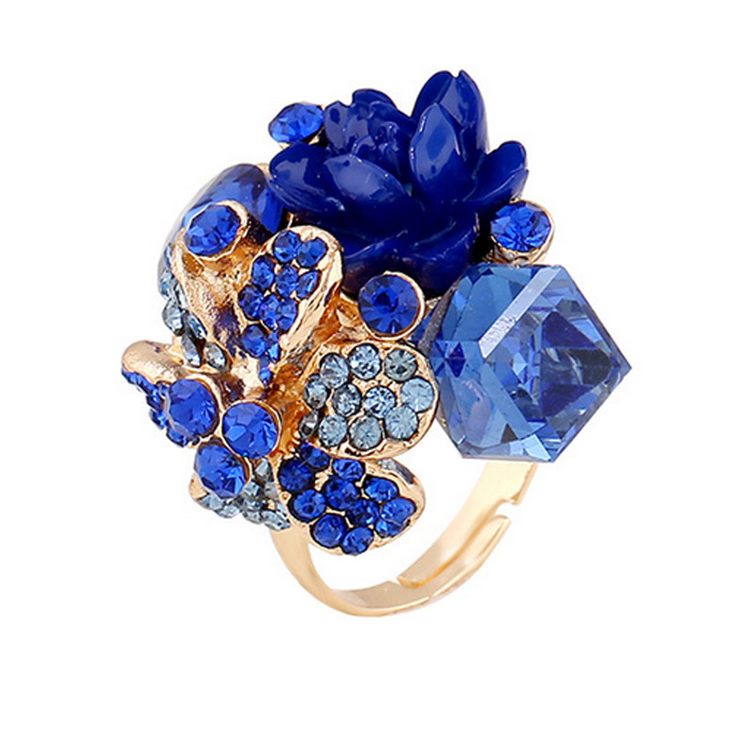 Accessories colorful crystal gemstone open ring resin flower finger ring