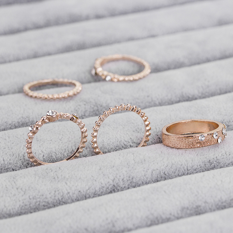 2017 new jewelry rose gold stackable diamond five-piece ring set for women