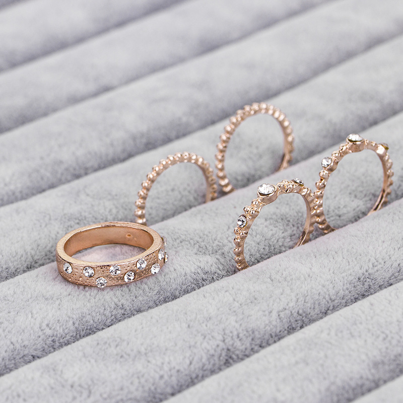 2017 new jewelry rose gold stackable diamond five-piece ring set for women