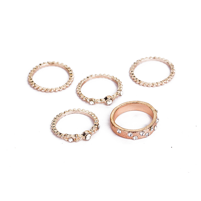 2017 new jewelry rose gold stackable diamond five-piece ring set for women