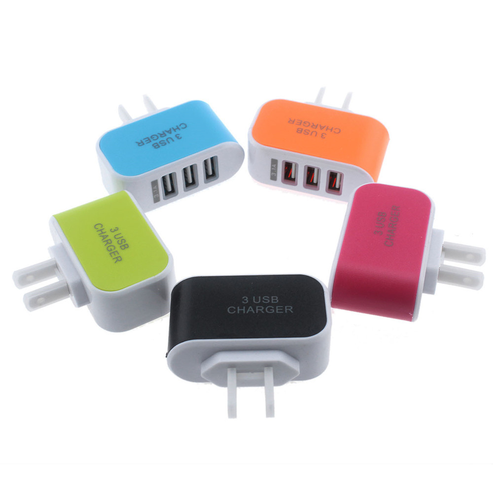 3USB Colorful Candy Charger EU US Travel 3-Port Glowing Phone Charger