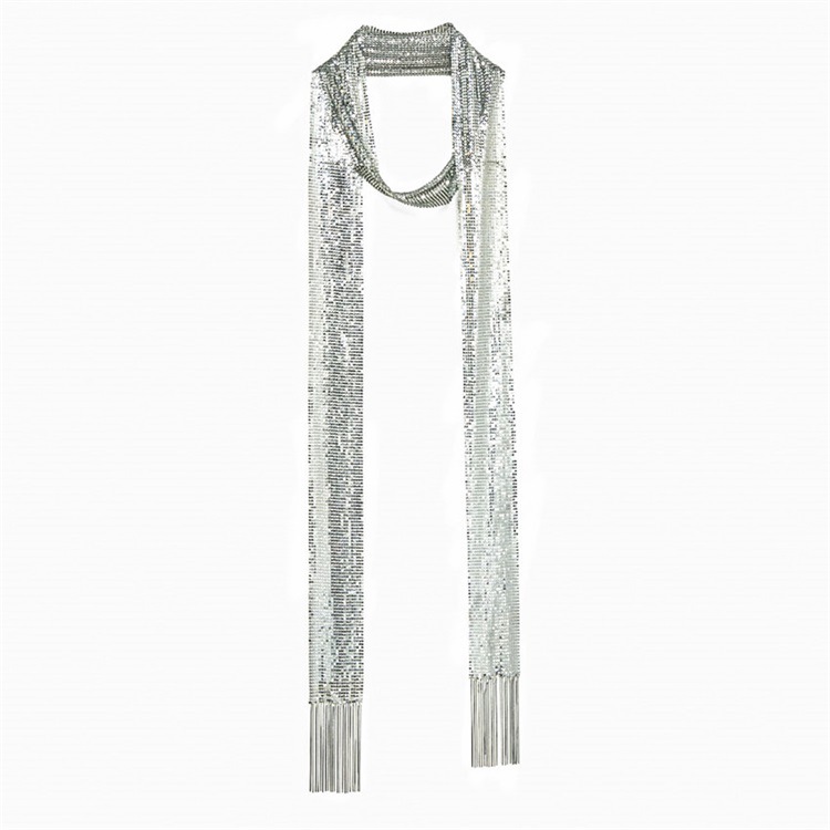 Exaggerated Texture Mesh Scarf New Metal Sequins Long Necklace Direct Sale