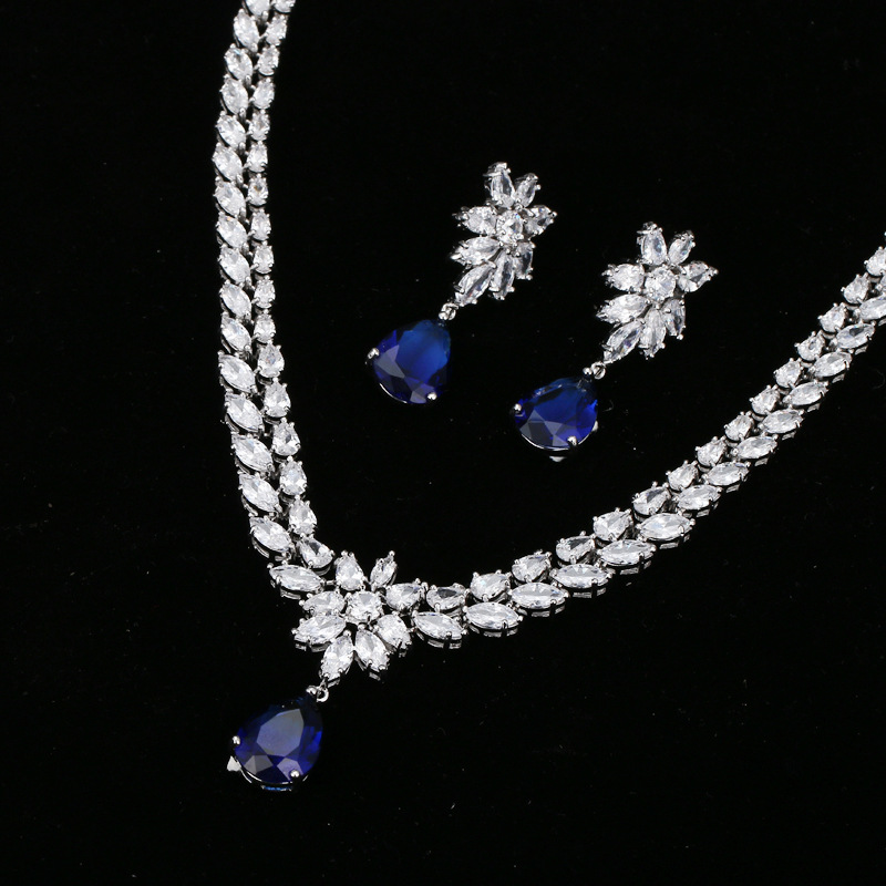 Exaggerated zirconia inlaid large teardrop pendant bridal dress jewelry set accessories