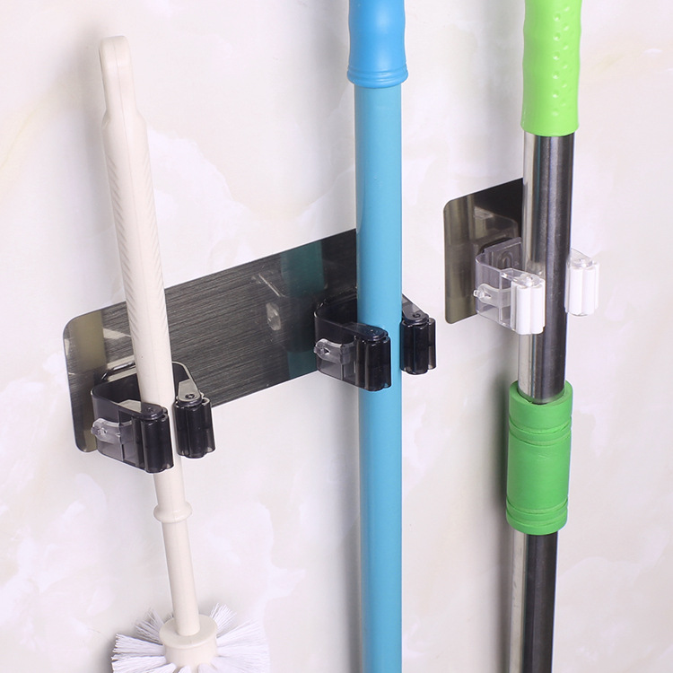 Brushed gray seamless mop holder, mop clip no-drill seamless broom mop hook clip, mop holder base