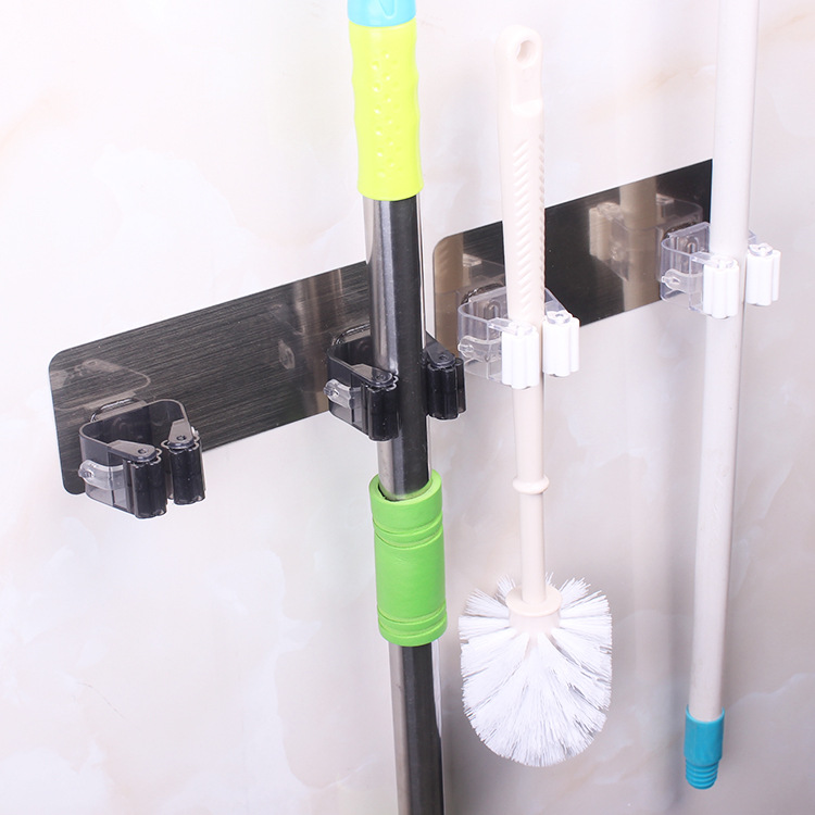 Brushed gray seamless mop holder, mop clip no-drill seamless broom mop hook clip, mop holder base