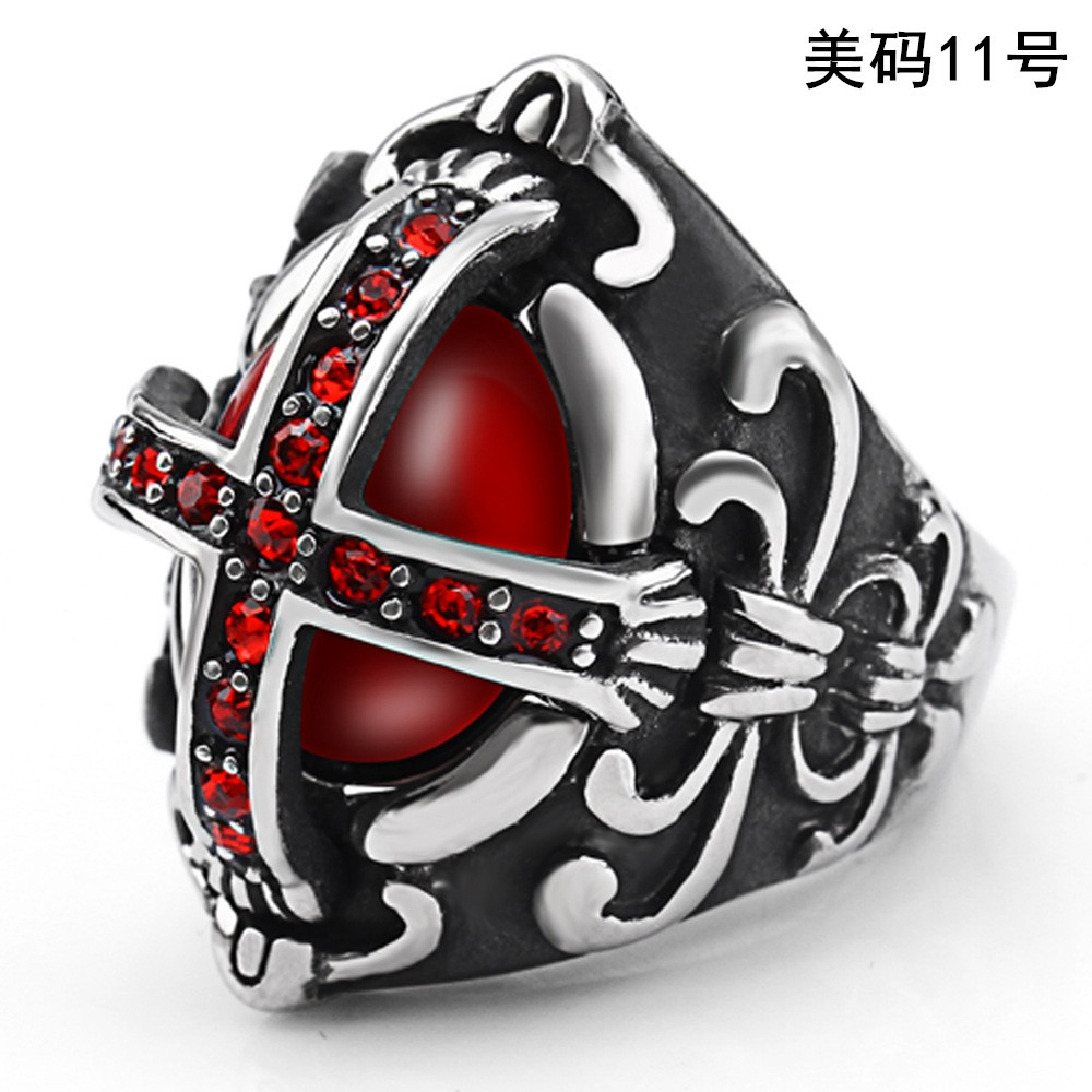 Accessory Ring Stainless Steel Finger Ring Red Rhinestone Casting Men's Ring