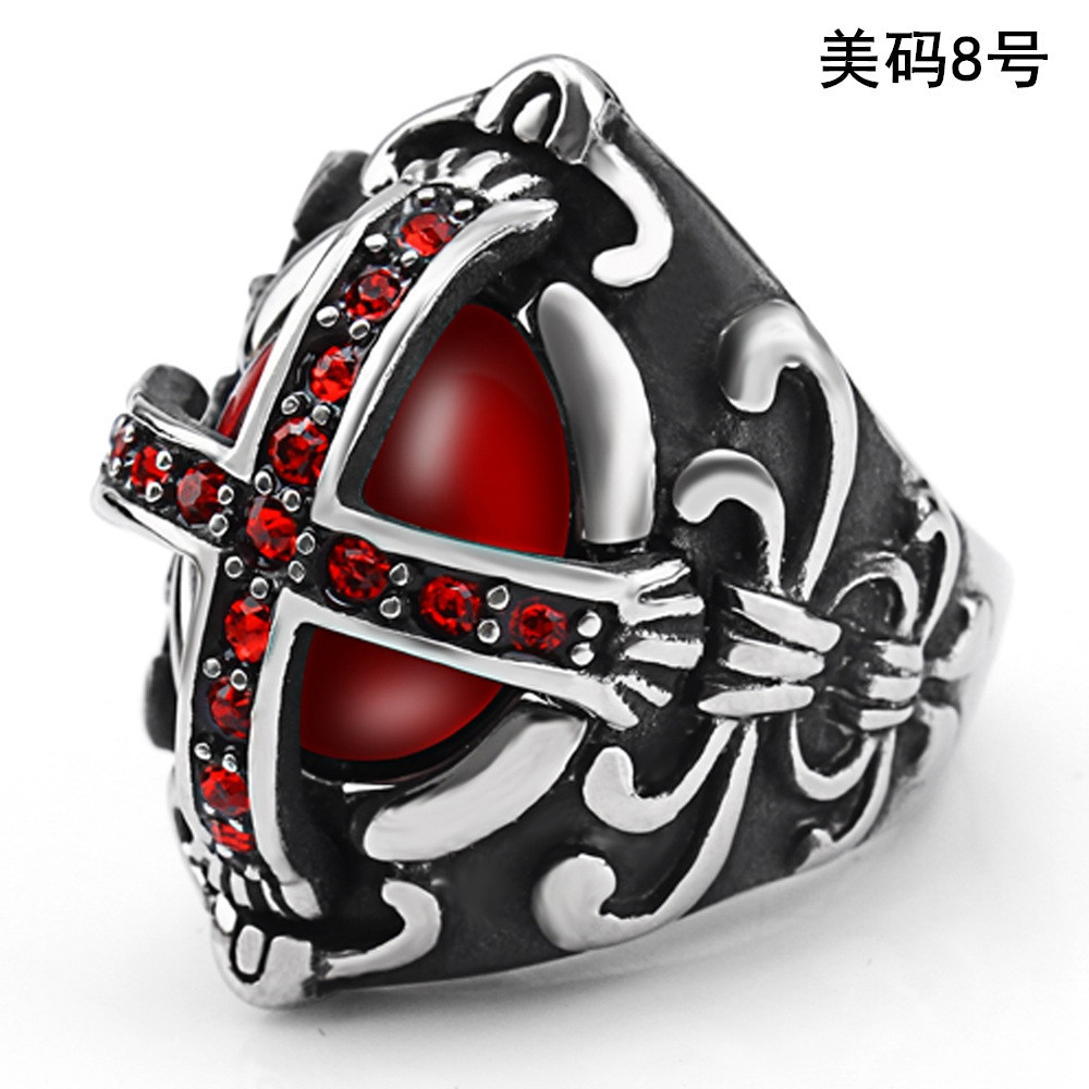 Accessory Ring Stainless Steel Finger Ring Red Rhinestone Casting Men's Ring