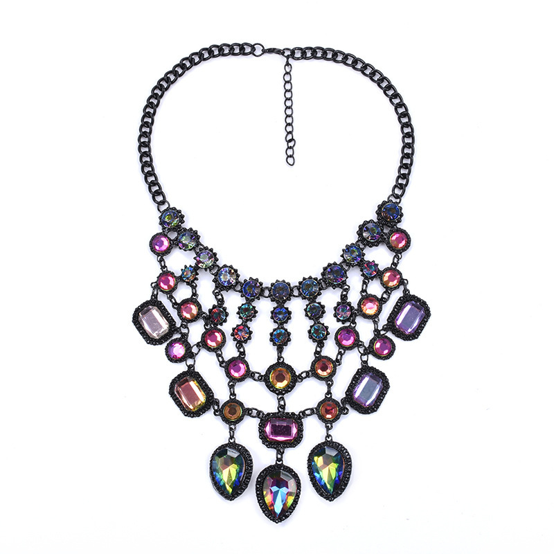 Big brand popular jewelry luxury black multi-layer crystal gem tassel necklace