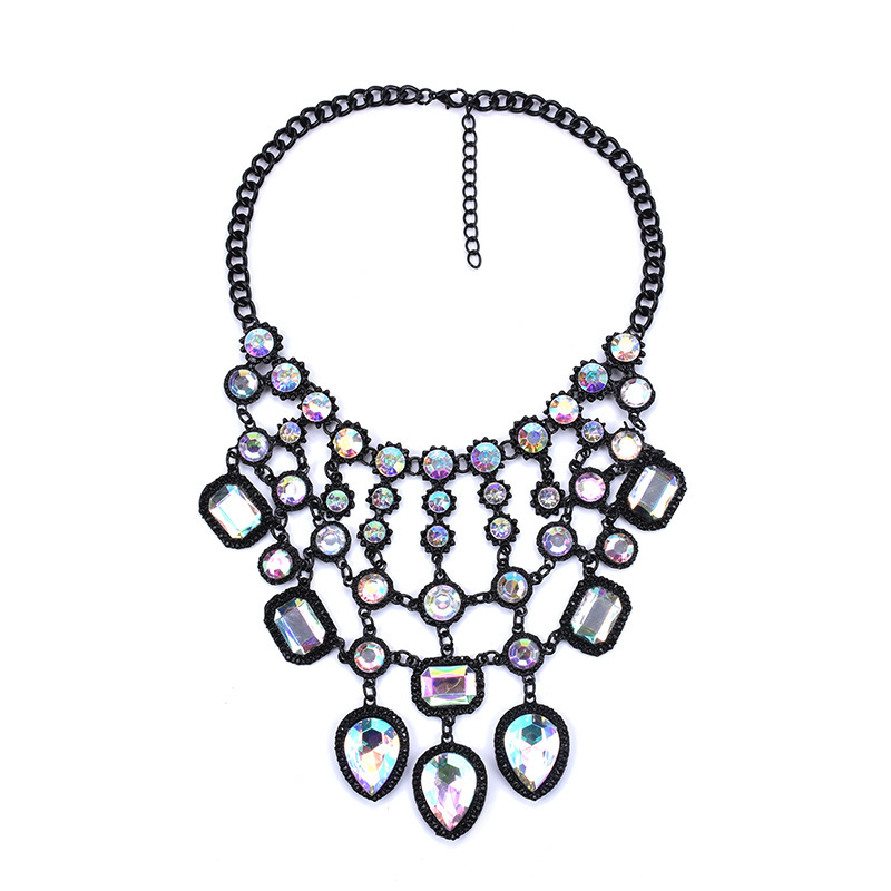 Big brand popular jewelry luxury black multi-layer crystal gem tassel necklace