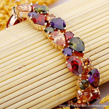 Colorful zirconia Mona Lisa series set, earrings, bracelet, necklace three-piece set, bridal wedding