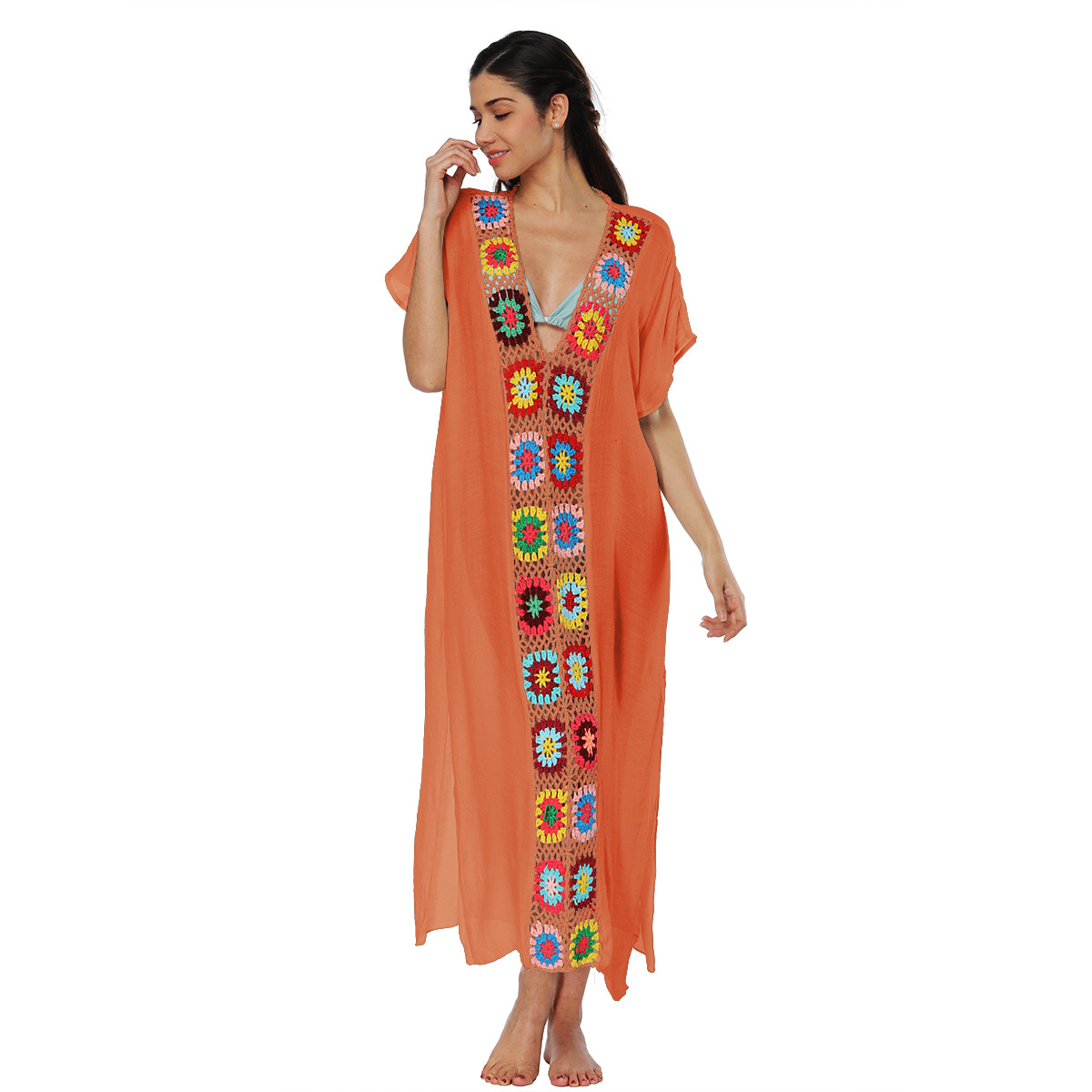 Women's hand-hooked spliced dress slit sexy long skirt beach cover-up 1900 multiple colors