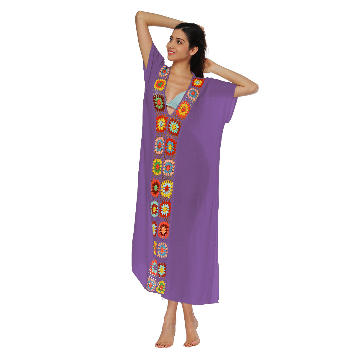 Women's hand-hooked spliced dress slit sexy long skirt beach cover-up 1900 multiple colors