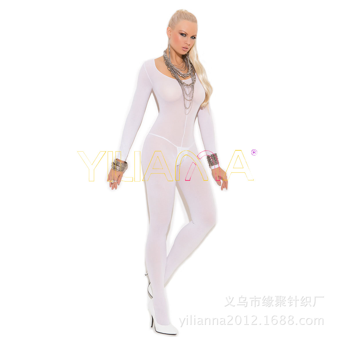 Sexy underwear mesh top women open-crotch stockings sexy long-sleeve transparent see-through no-remove bodysuit stockings set