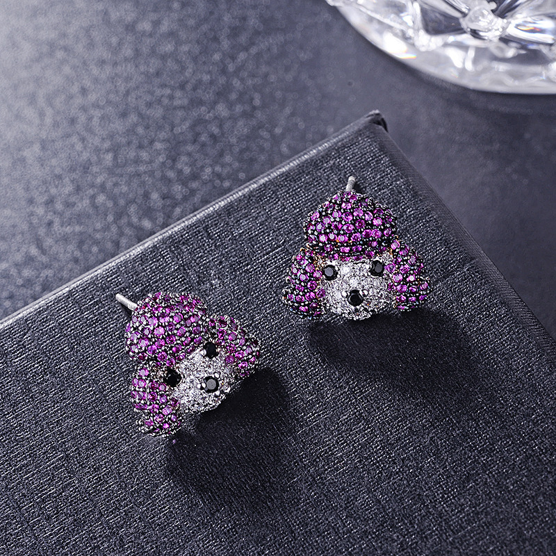 2021 New Zodiac Year Animal Cute Dog Earrings 925 Sterling Silver Pin Set Zircon Earrings Women