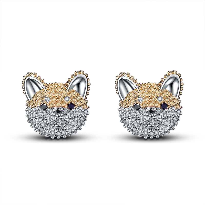 2021 New Zodiac Year Animal Cute Dog Earrings 925 Sterling Silver Pin Set Zircon Earrings Women