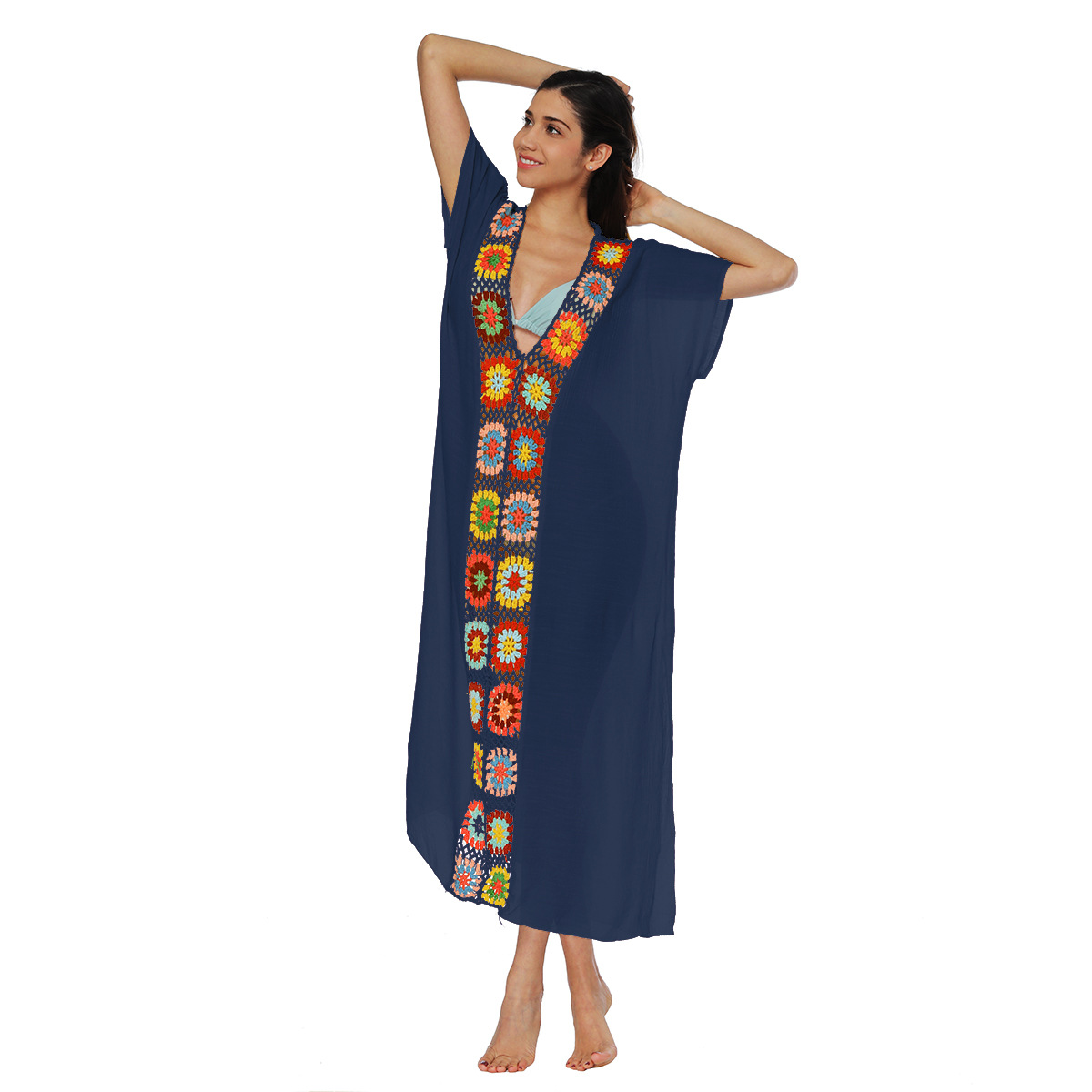 Women's hand-hooked spliced dress slit sexy long skirt beach cover-up 1900 multiple colors