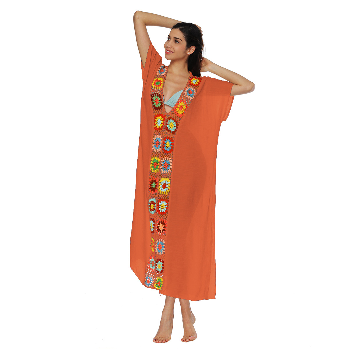Women's hand-hooked spliced dress slit sexy long skirt beach cover-up 1900 multiple colors