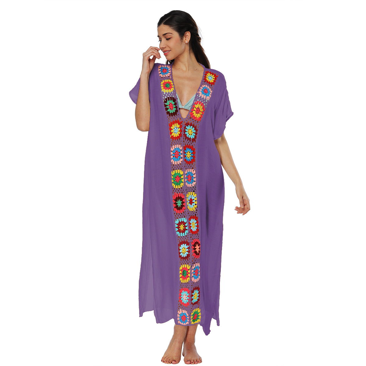 Women's hand-hooked spliced dress slit sexy long skirt beach cover-up 1900 multiple colors