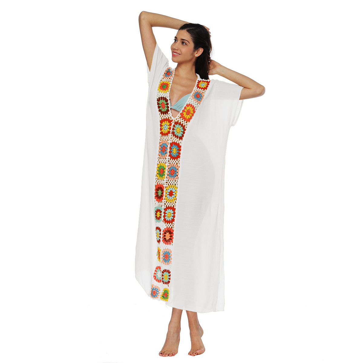 Women's hand-hooked spliced dress slit sexy long skirt beach cover-up 1900 multiple colors