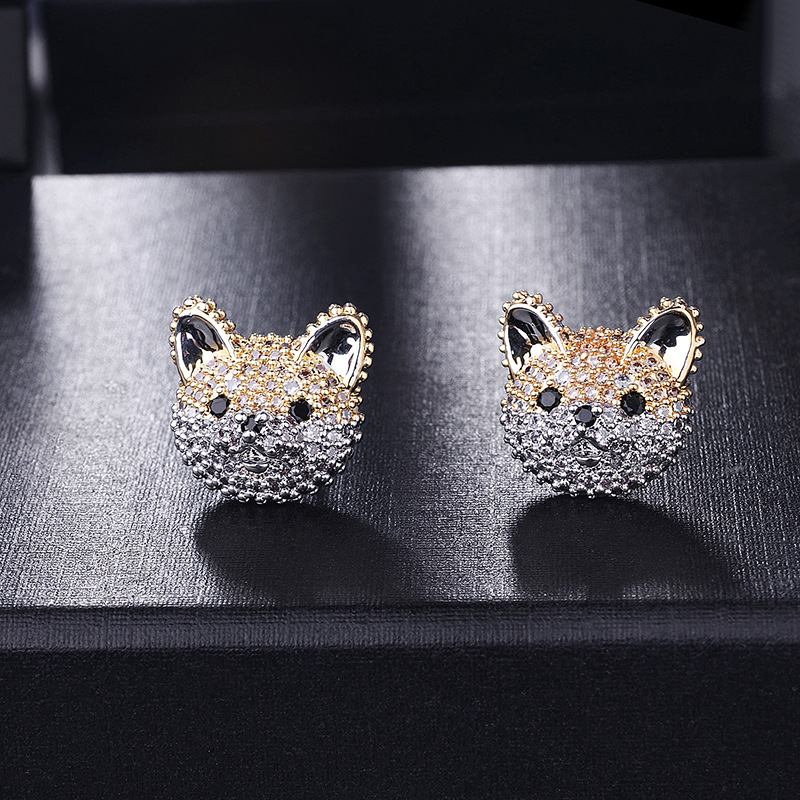 2021 New Zodiac Year Animal Cute Dog Earrings 925 Sterling Silver Pin Set Zircon Earrings Women