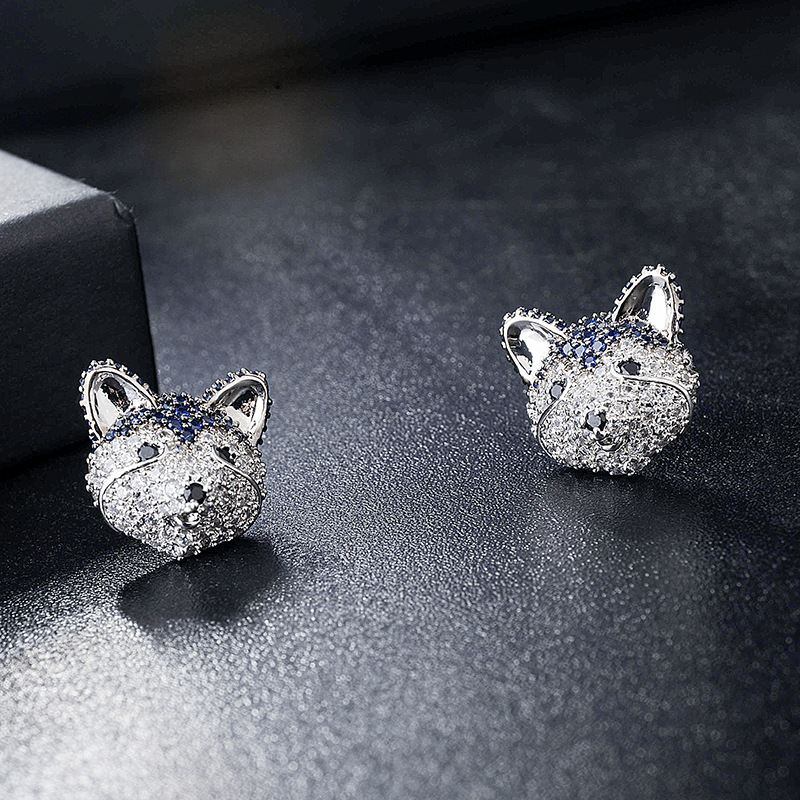 2021 New Zodiac Year Animal Cute Dog Earrings 925 Sterling Silver Pin Set Zircon Earrings Women