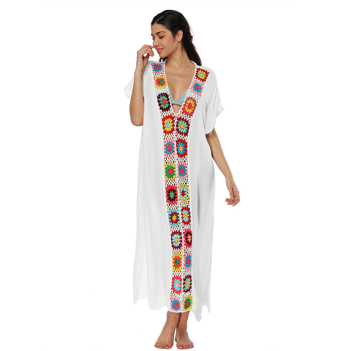 Women's hand-hooked spliced dress slit sexy long skirt beach cover-up 1900 multiple colors
