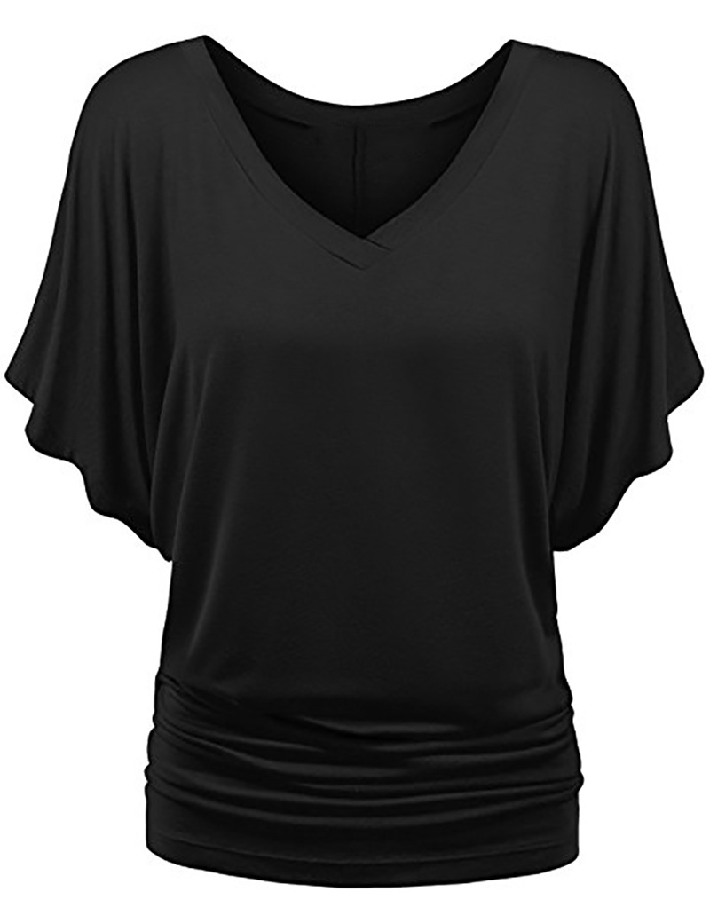 Plus Size Loose Batwing Sleeve V-Neck Short Sleeve T-Shirt Top Summer Plus Size Batwing Sleeve Top