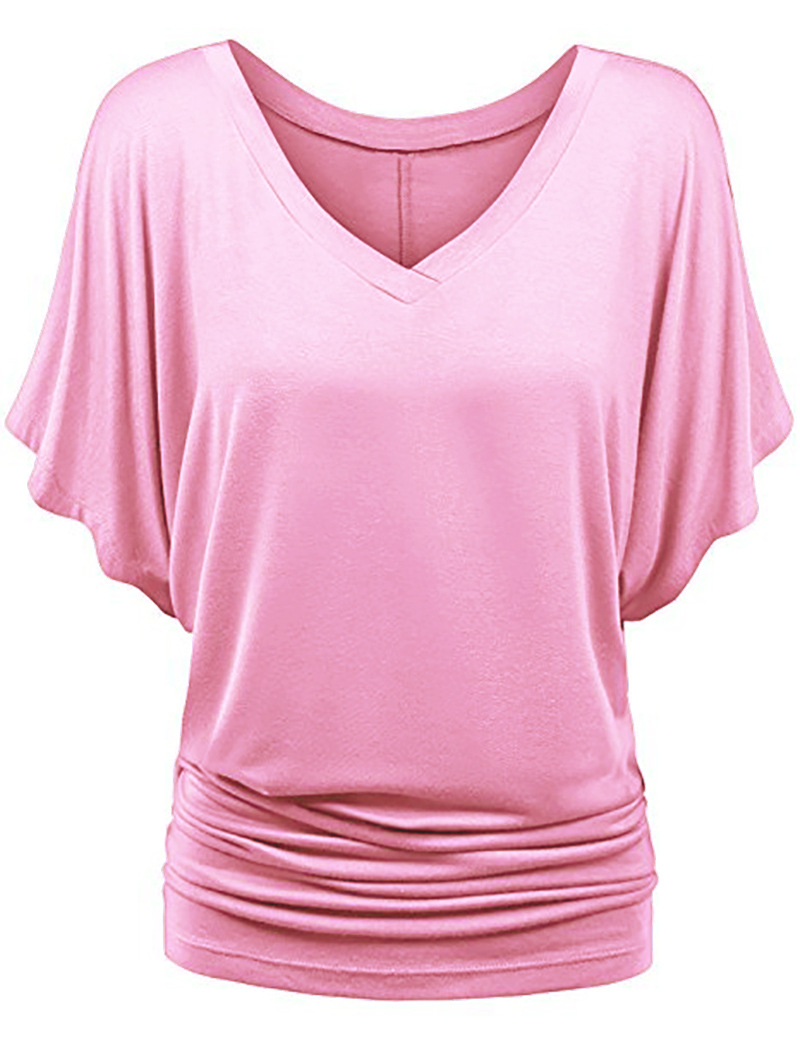 Plus Size Loose Batwing Sleeve V-Neck Short Sleeve T-Shirt Top Summer Plus Size Batwing Sleeve Top