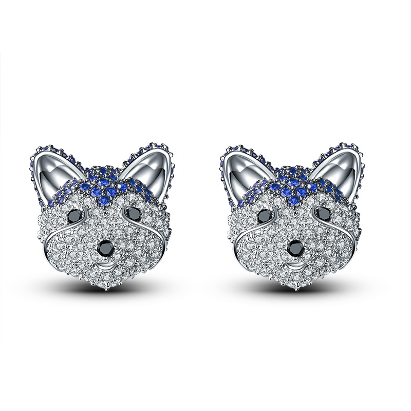2021 New Zodiac Year Animal Cute Dog Earrings 925 Sterling Silver Pin Set Zircon Earrings Women