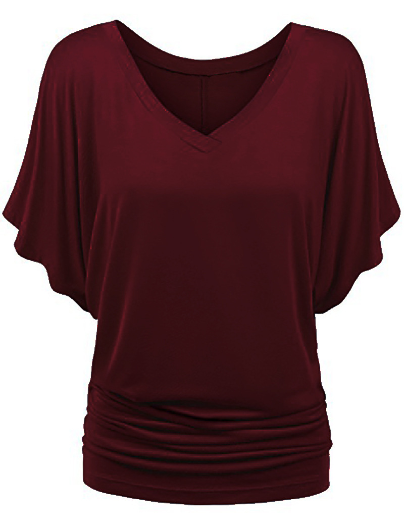 Plus Size Loose Batwing Sleeve V-Neck Short Sleeve T-Shirt Top Summer Plus Size Batwing Sleeve Top