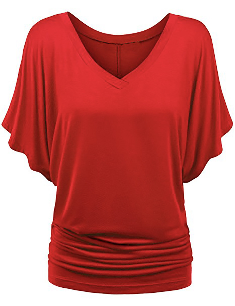 Plus Size Loose Batwing Sleeve V-Neck Short Sleeve T-Shirt Top Summer Plus Size Batwing Sleeve Top