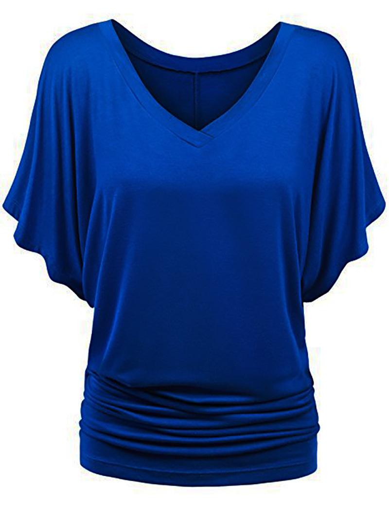 Plus Size Loose Batwing Sleeve V-Neck Short Sleeve T-Shirt Top Summer Plus Size Batwing Sleeve Top