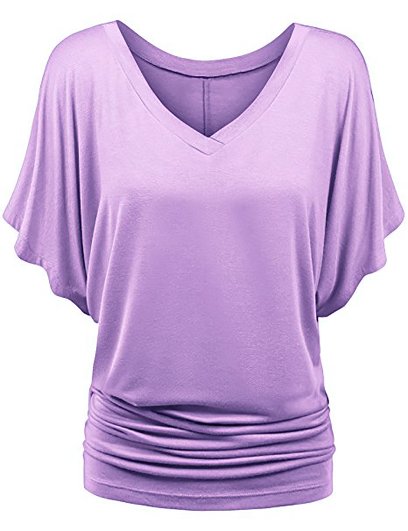 Plus Size Loose Batwing Sleeve V-Neck Short Sleeve T-Shirt Top Summer Plus Size Batwing Sleeve Top
