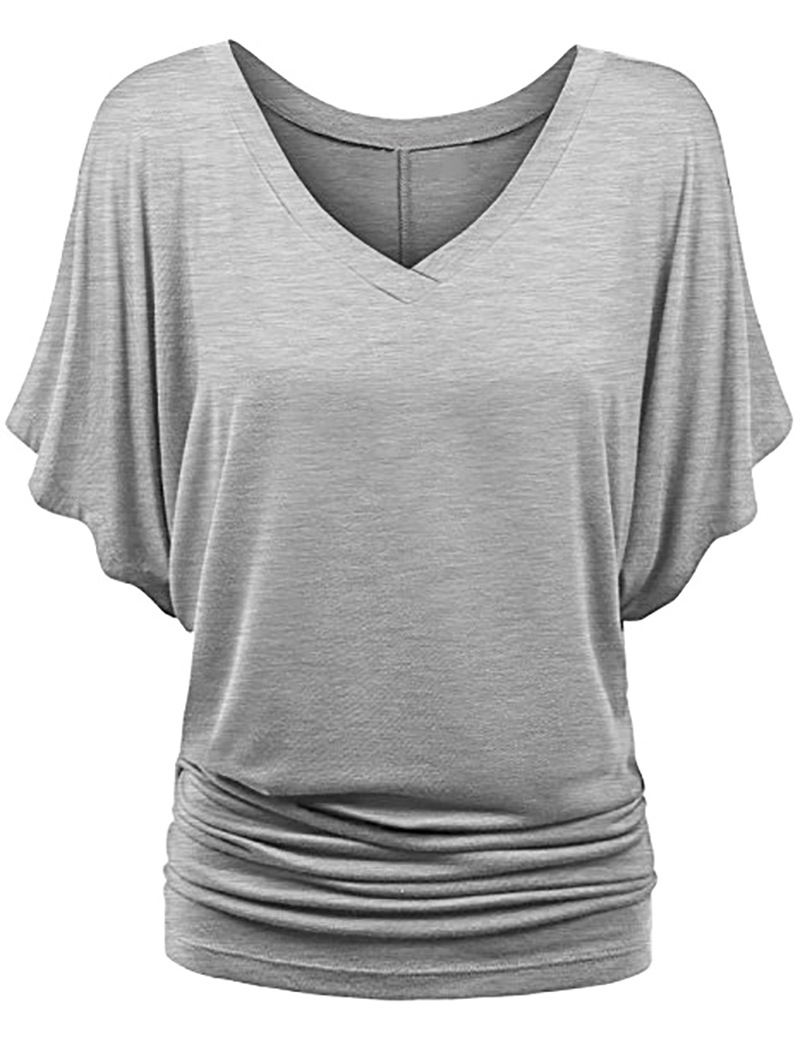 Plus Size Loose Batwing Sleeve V-Neck Short Sleeve T-Shirt Top Summer Plus Size Batwing Sleeve Top