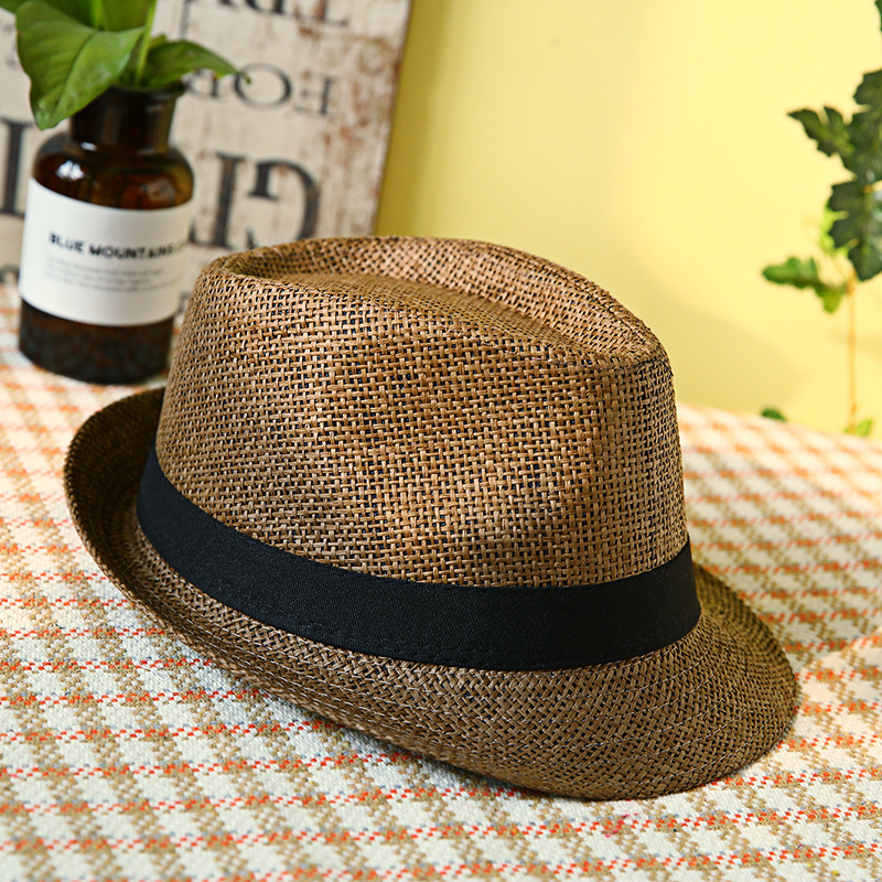 Hat Men's 2021 Summer Linen Paper Straw Breathable and Refreshing Small Fedora Construction Site Sun Hat