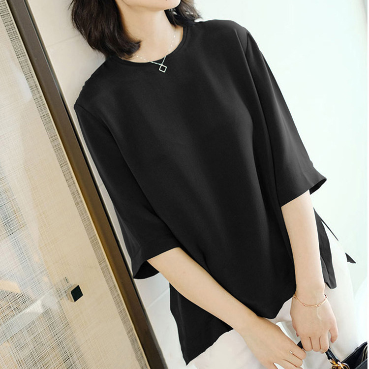 2026 Spring/Summer C010H Mulberry Silk Top Three-quarter Sleeve Round Neck Silk Blouse Women's Shirt Loose