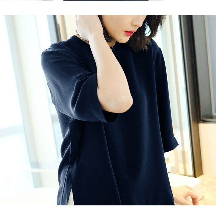 2026 Spring/Summer C010H Mulberry Silk Top Three-quarter Sleeve Round Neck Silk Blouse Women's Shirt Loose