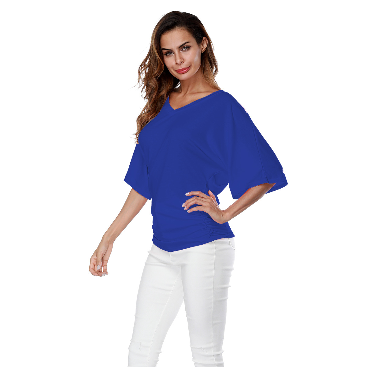 Plus Size Loose Batwing Sleeve V-Neck Short Sleeve T-Shirt Top Summer Plus Size Batwing Sleeve Top