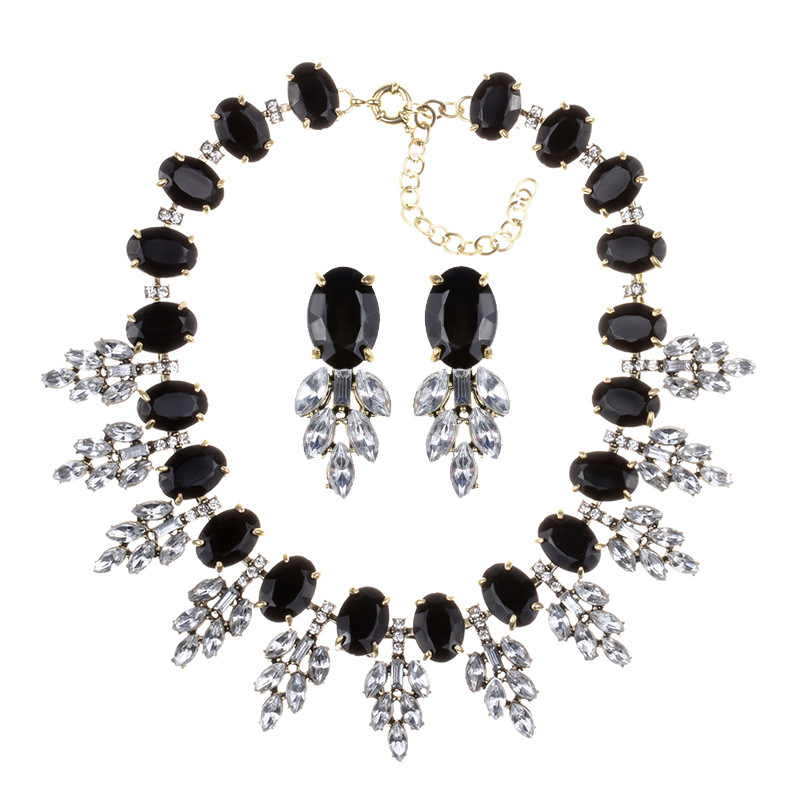 New accessories handmade exaggerated colorful crystal necklace earring set