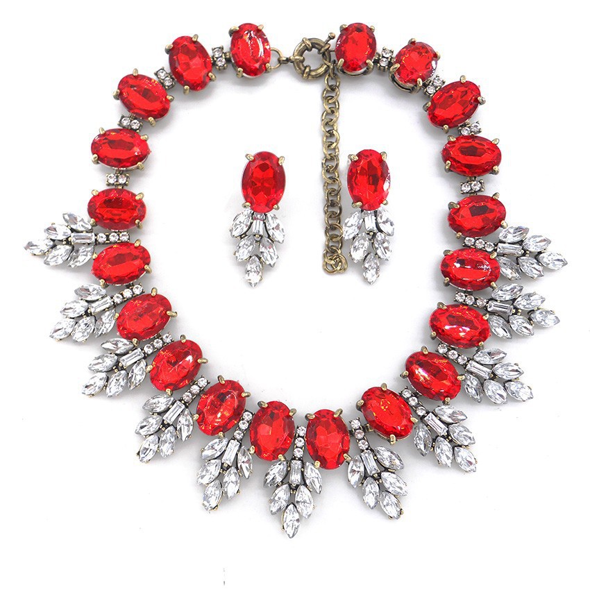 New accessories handmade exaggerated colorful crystal necklace earring set