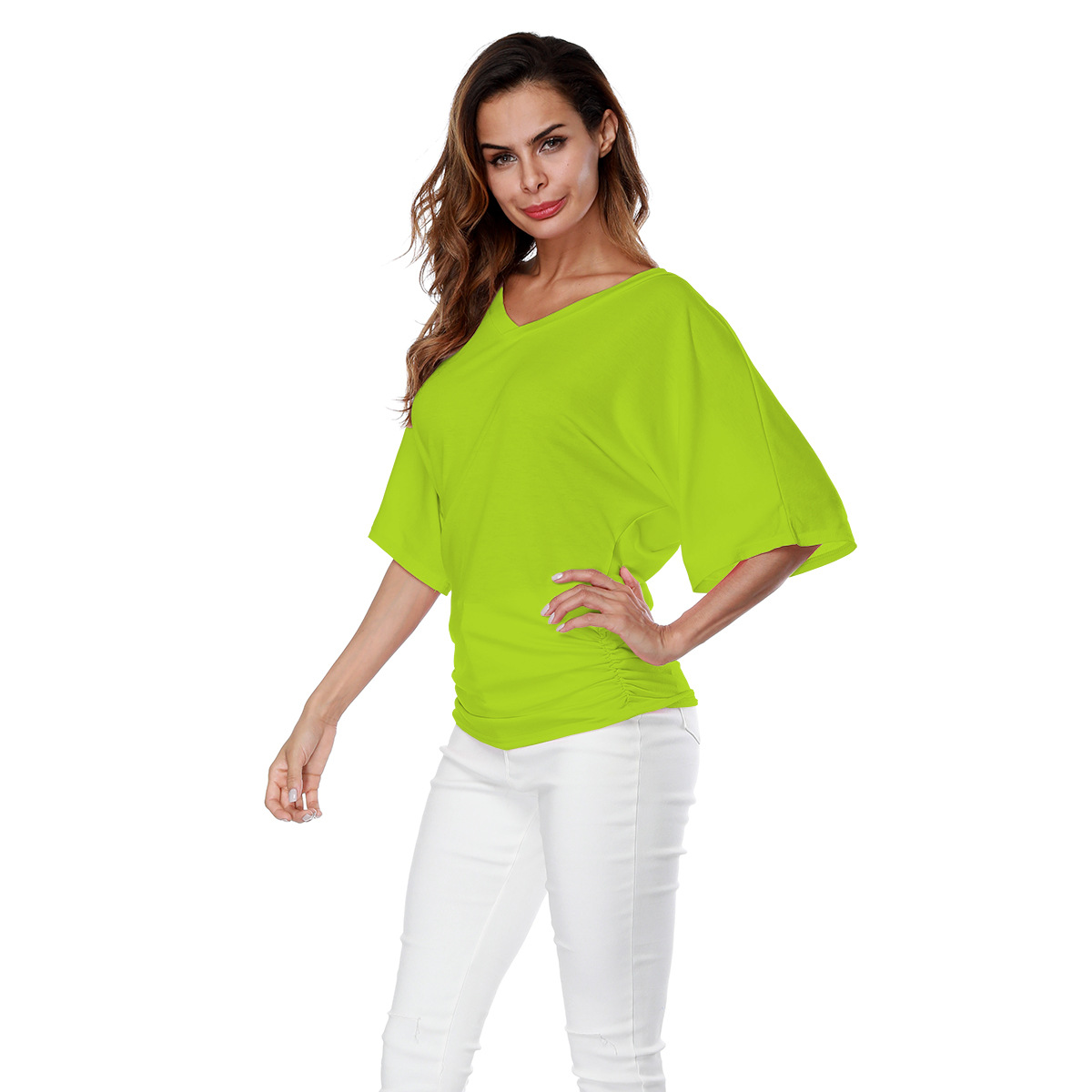 Plus Size Loose Batwing Sleeve V-Neck Short Sleeve T-Shirt Top Summer Plus Size Batwing Sleeve Top