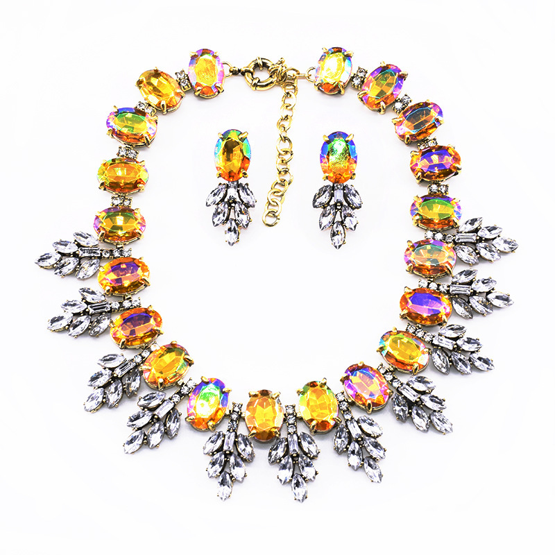 New accessories handmade exaggerated colorful crystal necklace earring set