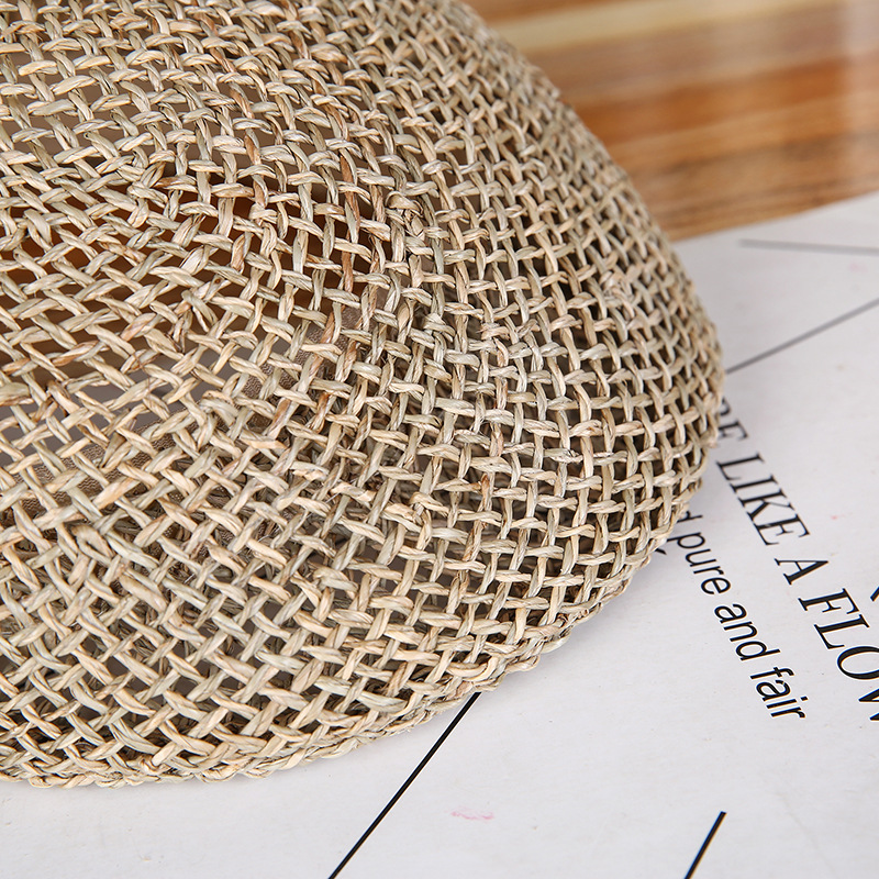 Middle-aged and elderly seaweed hollow forward cap, handmade straw sun hat, outdoor shaping bag hair help