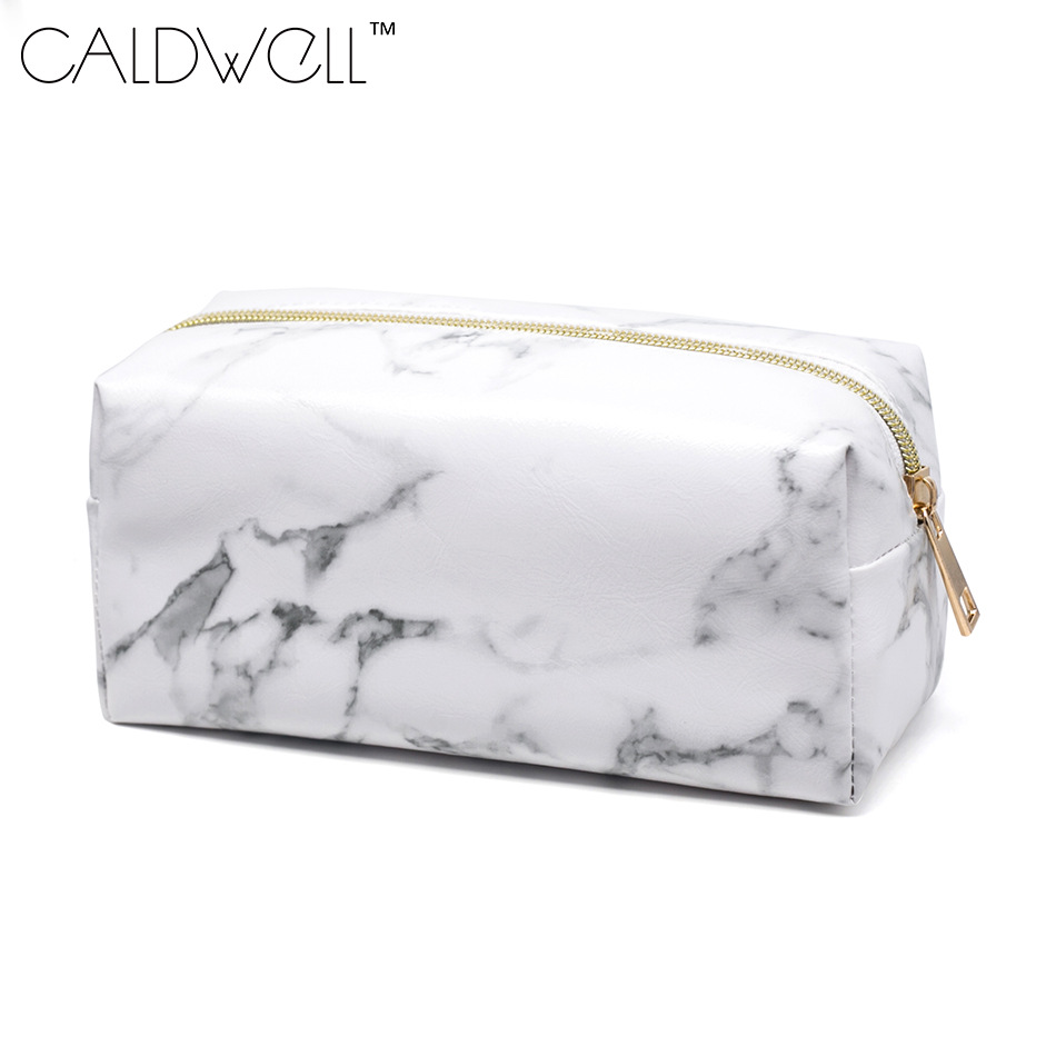 New Marble Pattern PU Cosmetic Bag Portable Handheld Bag Large Capacity Cosmetic Storage Bag