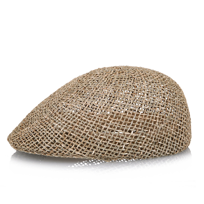 Middle-aged and elderly seaweed hollow forward cap, handmade straw sun hat, outdoor shaping bag hair help