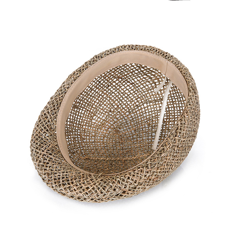 Middle-aged and elderly seaweed hollow forward cap, handmade straw sun hat, outdoor shaping bag hair help