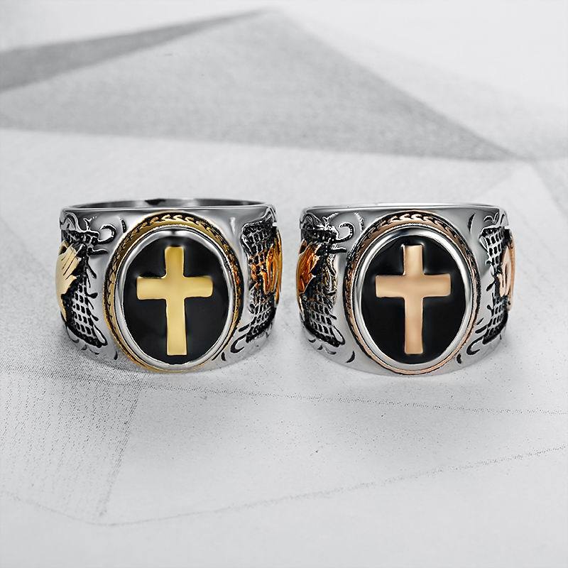 Accessory Men's Titanium Steel Cross Men's Ring Black Drop Glue God's Finger Ring