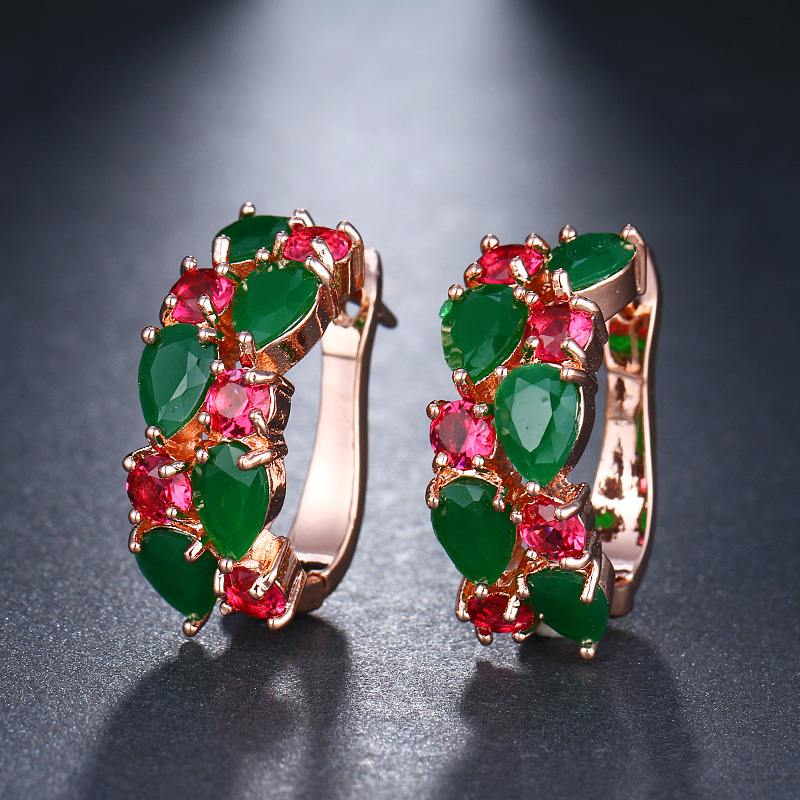 Women's colorful teardrop zirconia ear cuffs, Mona Lisa series earrings, accessories, small ornaments