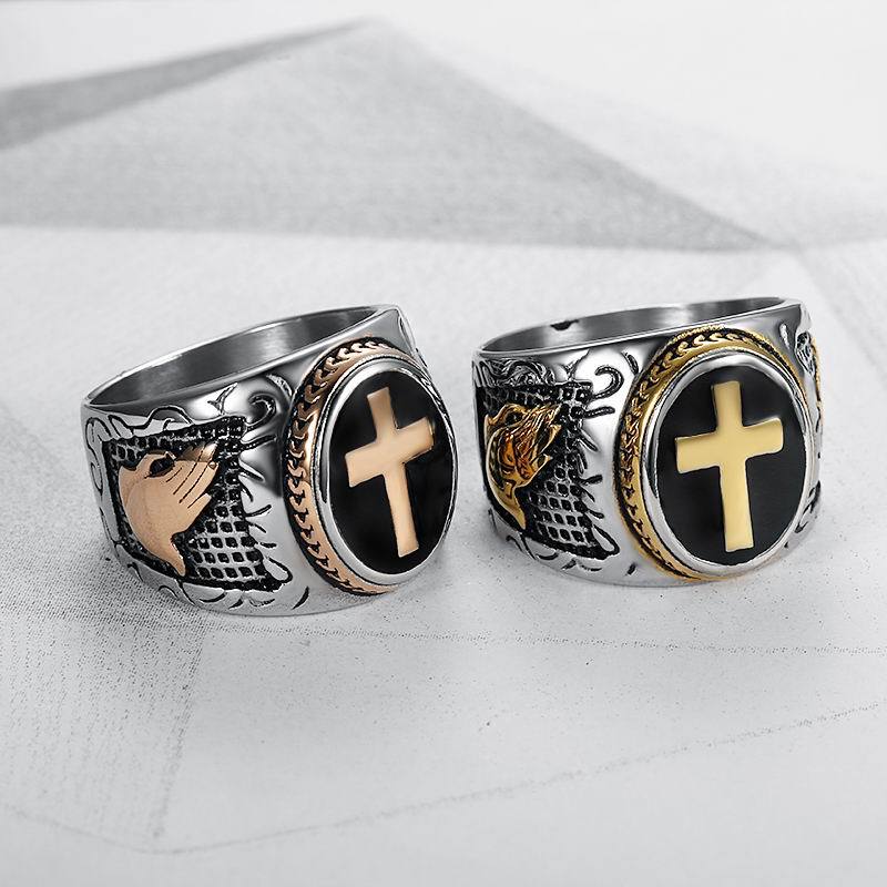 Accessory Men's Titanium Steel Cross Men's Ring Black Drop Glue God's Finger Ring